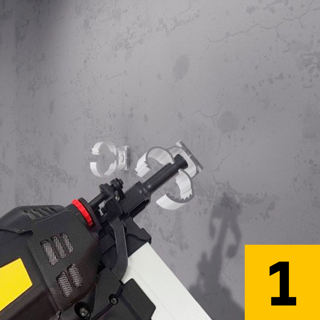 The ABT Smart Nail Clamp easily attaches to the nose of most nailers